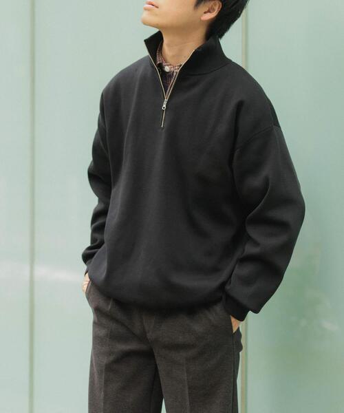 ITEMS URBANRESEARCH（アイテムズ アーバンリサーチ）の「『洗濯可/毛玉防止』高機能 ミラノリブハーフZIP ニットプルオーバー（ニット/セーター・メンズ・ベージュ/ブラック/カーキ・MEDIUM/LARGE）」の4枚目の写真
