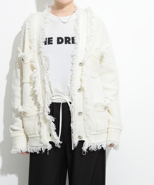 フリンジディテールが印象的。鹿の子柄ニットツイードジャケット