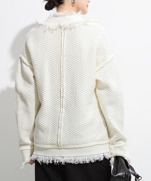 セール】フリンジディテールが印象的。鹿の子柄ニットツイード