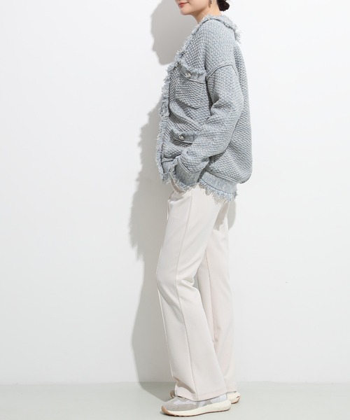 セール】フリンジディテールが印象的。鹿の子柄ニットツイード