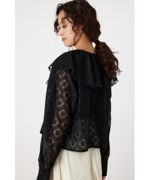 RODEO CROWNS WIDE BOWL(ロデオクラウンズワイドボウル)の「ラッフルレースボレロ(シャツ/ブラウス・レディース・オフホワイト/ブラック・FREE)」の5枚目の写真