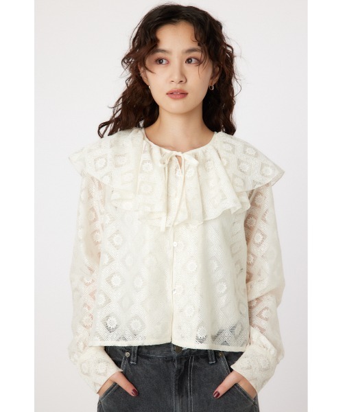 RODEO CROWNS WIDE BOWL(ロデオクラウンズワイドボウル)の「ラッフルレースボレロ(シャツ/ブラウス・レディース・オフホワイト/ブラック・FREE)」の8枚目の写真