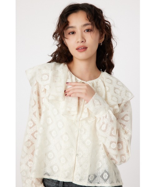 RODEO CROWNS WIDE BOWL(ロデオクラウンズワイドボウル)の「ラッフルレースボレロ(シャツ/ブラウス・レディース・オフホワイト/ブラック・FREE)」の9枚目の写真