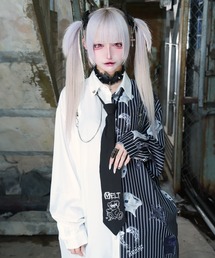Amilige 猫プリント 長袖シャツ ストライプ　アミリージュ　量産　地雷 88872192b_b_07_215.jpg
