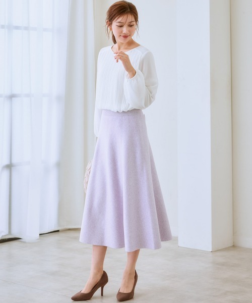 7days Life Styling(セブンデイズライフスタイリング)の「フレアニットスカート(毛玉になりにくい・タンブル乾燥OK)(スカート・レディース・アイボリー/杢グレー/ブラック/ラベンダー・S/M/L/LL/3L)」の6枚目の写真