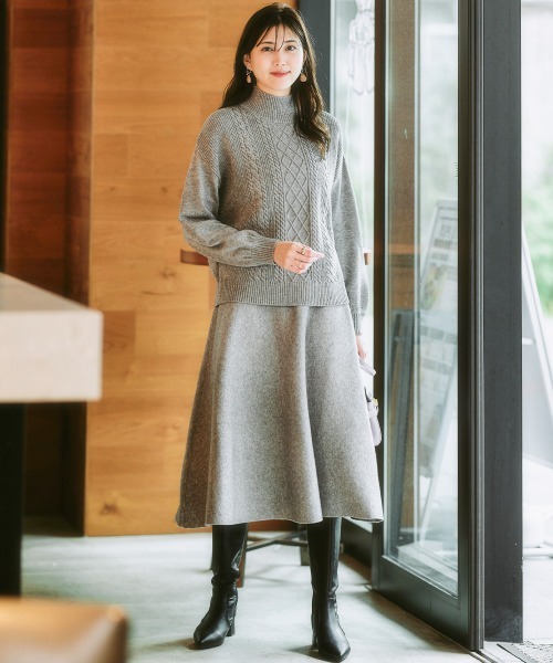 7days Life Styling(セブンデイズライフスタイリング)の「フレアニットスカート(毛玉になりにくい・タンブル乾燥OK)(スカート・レディース・アイボリー/杢グレー/ブラック/ラベンダー・S/M/L/LL/3L)」の13枚目の写真