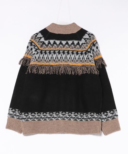 CUBE SUGAR（キューブシュガー）の「求心柄ジャガードフリンジ付ジップカーディガン（カーディガン/ボレロ・レディース・ナチュラル/グリーン/ブラック・M）」の4枚目の写真