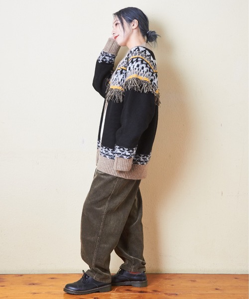 CUBE SUGAR（キューブシュガー）の「求心柄ジャガードフリンジ付ジップカーディガン（カーディガン/ボレロ・レディース・ナチュラル/グリーン/ブラック・M）」の10枚目の写真