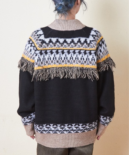 CUBE SUGAR（キューブシュガー）の「求心柄ジャガードフリンジ付ジップカーディガン（カーディガン/ボレロ・レディース・ナチュラル/グリーン/ブラック・M）」の18枚目の写真