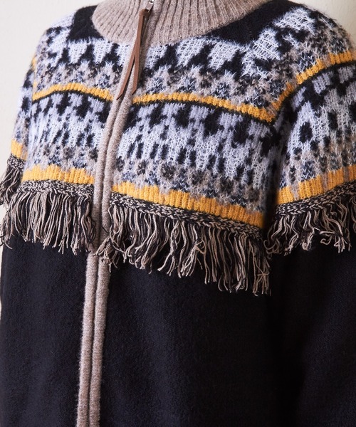CUBE SUGAR（キューブシュガー）の「求心柄ジャガードフリンジ付ジップカーディガン（カーディガン/ボレロ・レディース・ナチュラル/グリーン/ブラック・M）」の21枚目の写真