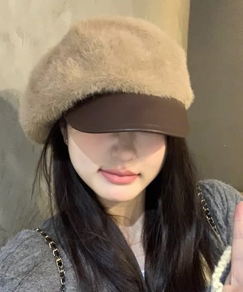 VIBGYOR Women（ヴィブジョー　ウィメン）の「【urge select】フェイクファー ふわふわ 合成皮革 素材切り替え キャスケット（キャスケット・レディース・ブラック/ベージュ・FREE）」の5枚目の写真