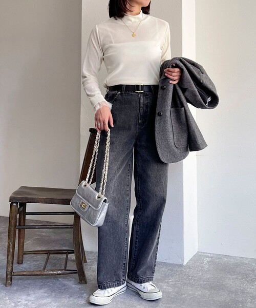 fredy emue(フレディエミュ)の「フロッキー袖チュールタートルネック(その他トップス・レディース・チャコールグレー/ブラック/ネイビー/オフホワイト・38)」の13枚目の写真