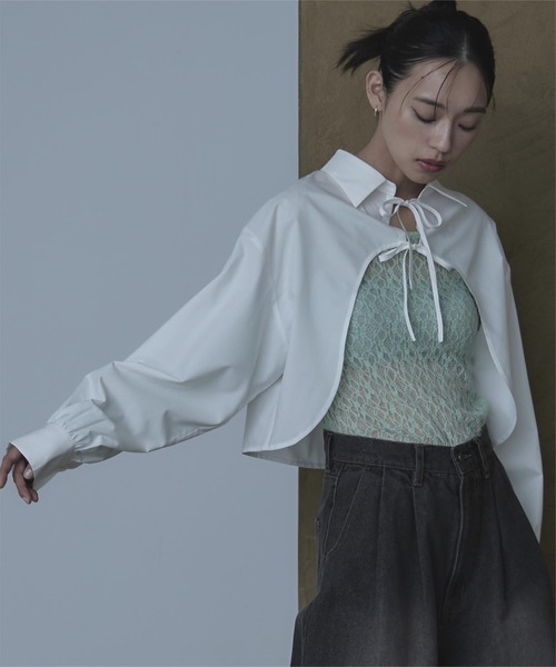 miette(ミエット)の「フロントリボンシャツボレロ(シャツ/ブラウス・レディース・ライトブルー/ブラック/オフホワイト/グレー・FREE)」の19枚目の写真