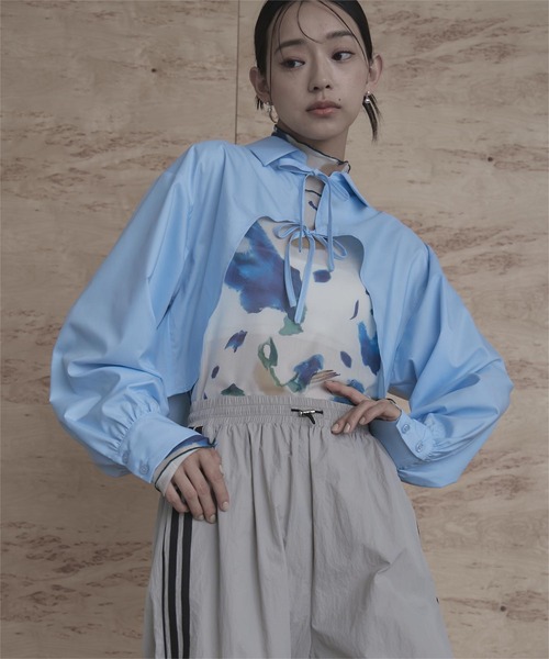 miette(ミエット)の「フロントリボンシャツボレロ(シャツ/ブラウス・レディース・ライトブルー/ブラック/オフホワイト/グレー・FREE)」の7枚目の写真