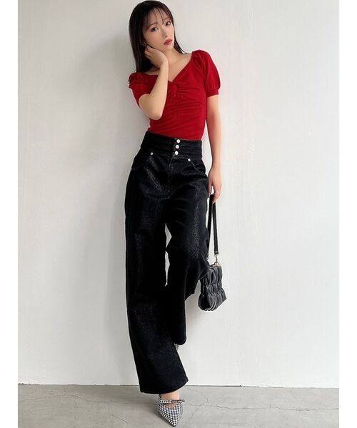 RESEXXY（リゼクシー）の「3連ボタンハイウエストデニムパンツ（デニムパンツ・レディース・インディゴブルー/ブラック・MEDIUM/SMALL）」の7枚目の写真