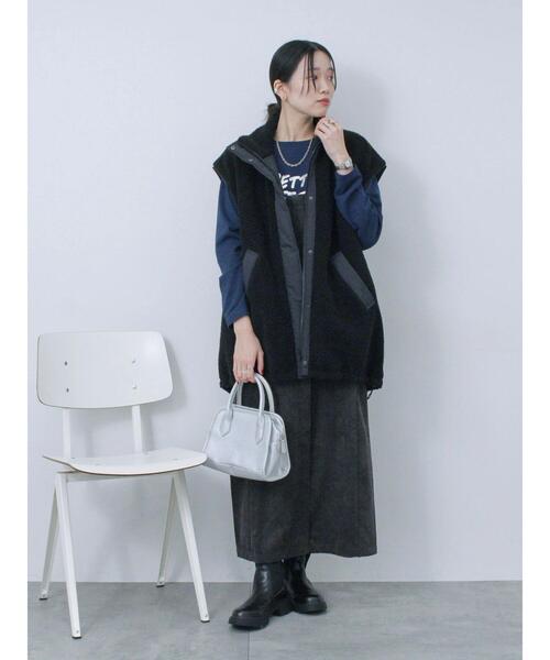 Samansa Mos2 blue（サマンサモスモスブルー）の「バブルコールジャンスカ（ワンピース・レディース・モカ/チャコールグレー/ブラック・F）」の2枚目の写真