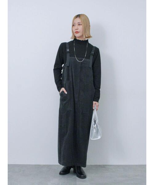 Samansa Mos2 blue（サマンサモスモスブルー）の「バブルコールジャンスカ（ワンピース・レディース・モカ/チャコールグレー/ブラック・F）」の5枚目の写真