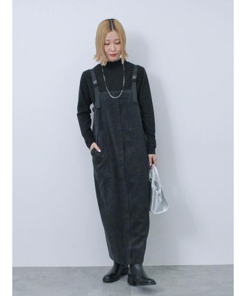 Samansa Mos2 blue（サマンサモスモスブルー）の「バブルコールジャンスカ（ワンピース・レディース・モカ/チャコールグレー/ブラック・F）」の6枚目の写真