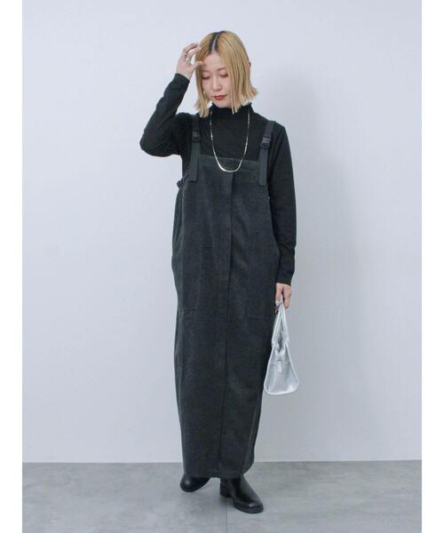 Samansa Mos2 blue（サマンサモスモスブルー）の「バブルコールジャンスカ（ワンピース・レディース・モカ/チャコールグレー/ブラック・F）」の7枚目の写真