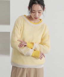 配色レイヤードモヘヤタッチニット