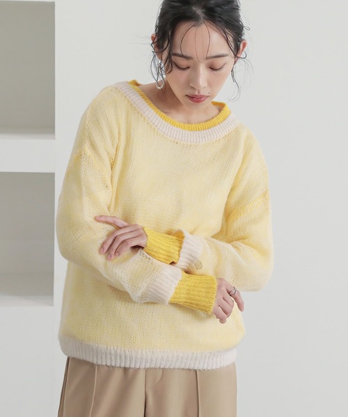 n'OrLABEL（ノアールレーベル）の「『配色レイヤードモヘヤタッチニット』（ニット/セーター・レディース・グリーン/レッド/イエロー/グレー・1/2）」の3枚目の写真
