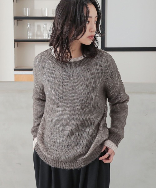 n'OrLABEL（ノアールレーベル）の「『配色レイヤードモヘヤタッチニット』（ニット/セーター・レディース・グリーン/レッド/イエロー/グレー・1/2）」の9枚目の写真