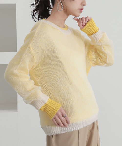 n'OrLABEL（ノアールレーベル）の「『配色レイヤードモヘヤタッチニット』（ニット/セーター・レディース・グリーン/レッド/イエロー/グレー・1/2）」の5枚目の写真