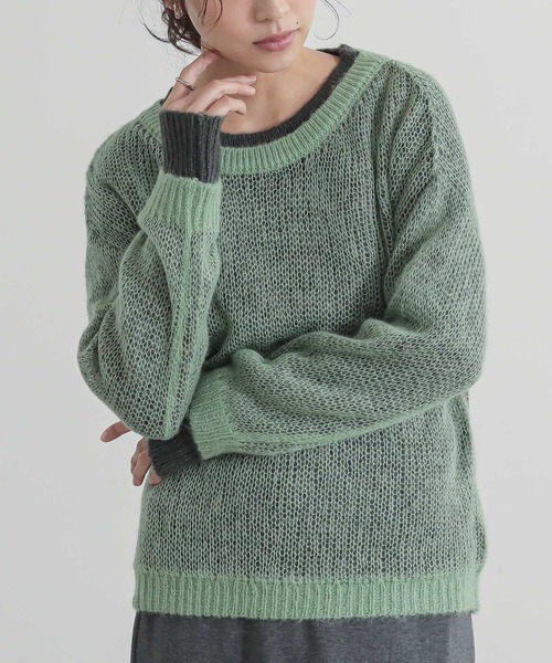 n'OrLABEL（ノアールレーベル）の「『配色レイヤードモヘヤタッチニット』（ニット/セーター・レディース・グリーン/レッド/イエロー/グレー・1/2）」の13枚目の写真