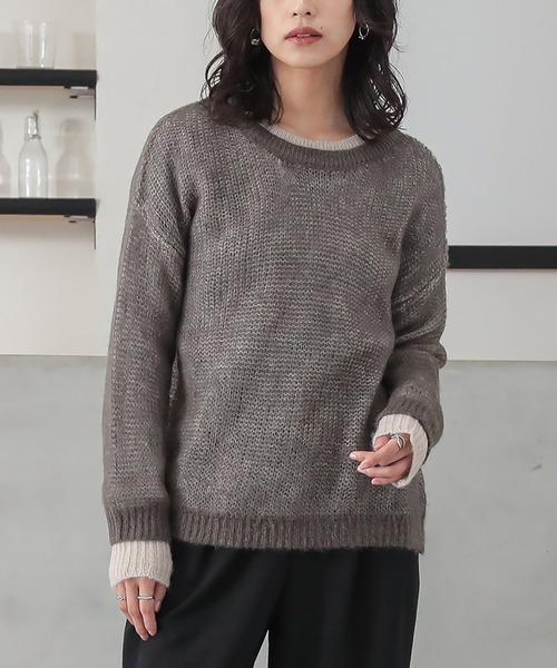 n'OrLABEL（ノアールレーベル）の「『配色レイヤードモヘヤタッチニット』（ニット/セーター・レディース・グリーン/レッド/イエロー/グレー・1/2）」の8枚目の写真