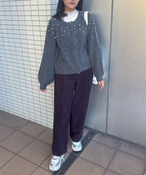 RETRO GIRL（レトロガール）の「ビジューZIPカーデ（カーディガン/ボレロ・レディース・ナチュラル/ライトグレー/ブラック・FREE）」の9枚目の写真