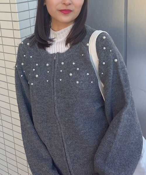 RETRO GIRL（レトロガール）の「ビジューZIPカーデ（カーディガン/ボレロ・レディース・ナチュラル/ライトグレー/ブラック・FREE）」の10枚目の写真