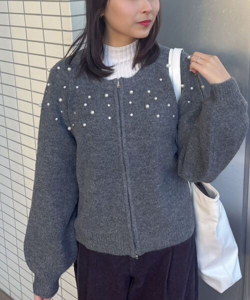 RETRO GIRL（レトロガール）の「ビジューZIPカーデ（カーディガン/ボレロ・レディース・ナチュラル/ライトグレー/ブラック・FREE）」の12枚目の写真