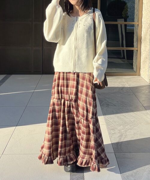 RETRO GIRL（レトロガール）の「ビジューZIPカーデ（カーディガン/ボレロ・レディース・ナチュラル/ライトグレー/ブラック・FREE）」の15枚目の写真