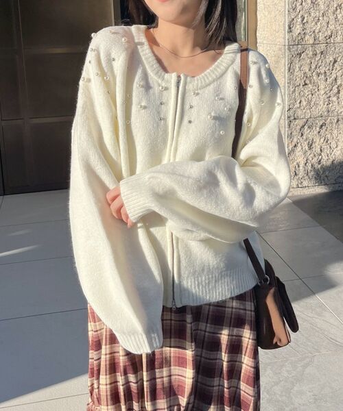 RETRO GIRL（レトロガール）の「ビジューZIPカーデ（カーディガン/ボレロ・レディース・ナチュラル/ライトグレー/ブラック・FREE）」の16枚目の写真