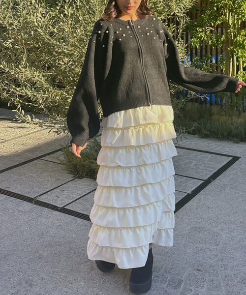 RETRO GIRL（レトロガール）の「ビジューZIPカーデ（カーディガン/ボレロ・レディース・ナチュラル/ライトグレー/ブラック・FREE）」の18枚目の写真