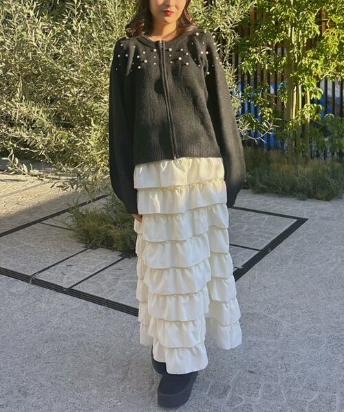 RETRO GIRL（レトロガール）の「ビジューZIPカーデ（カーディガン/ボレロ・レディース・ナチュラル/ライトグレー/ブラック・FREE）」の19枚目の写真