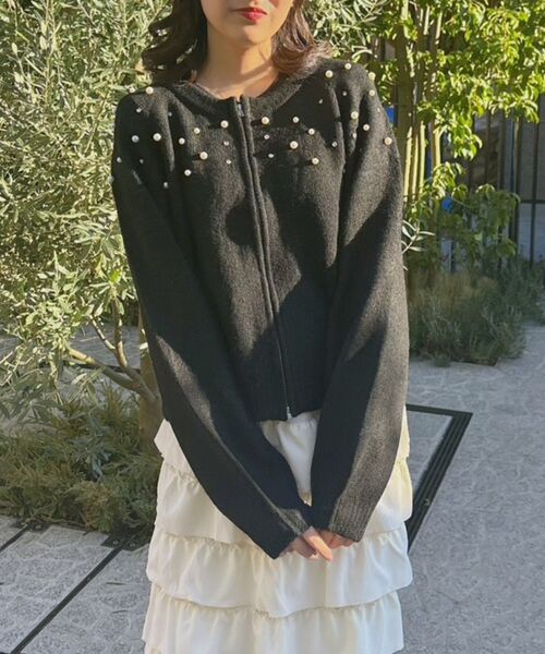 RETRO GIRL（レトロガール）の「ビジューZIPカーデ（カーディガン/ボレロ・レディース・ナチュラル/ライトグレー/ブラック・FREE）」の21枚目の写真