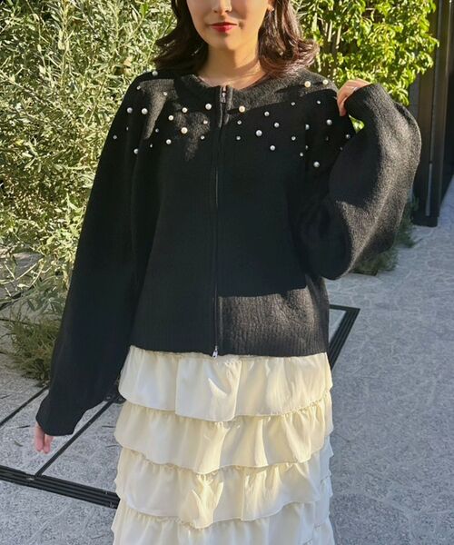 RETRO GIRL（レトロガール）の「ビジューZIPカーデ（カーディガン/ボレロ・レディース・ナチュラル/ライトグレー/ブラック・FREE）」の22枚目の写真