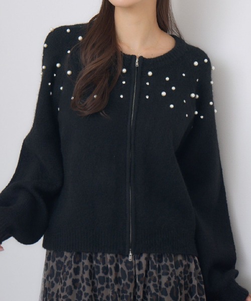 RETRO GIRL（レトロガール）の「ビジューZIPカーデ（カーディガン/ボレロ・レディース・ナチュラル/ライトグレー/ブラック・FREE）」の2枚目の写真