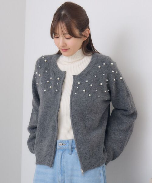 RETRO GIRL（レトロガール）の「ビジューZIPカーデ（カーディガン/ボレロ・レディース・ナチュラル/ライトグレー/ブラック・FREE）」の4枚目の写真