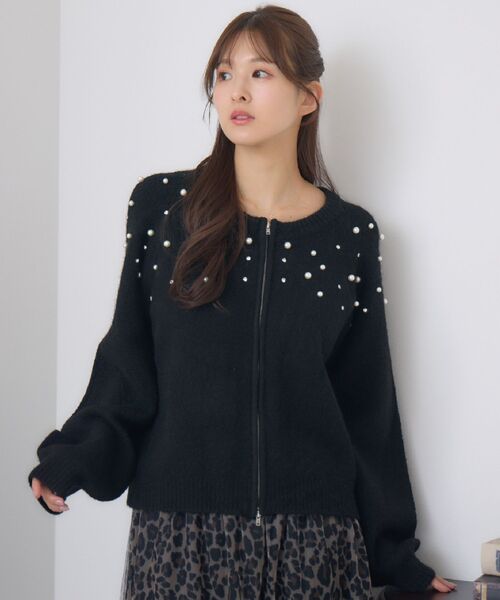 RETRO GIRL（レトロガール）の「ビジューZIPカーデ（カーディガン/ボレロ・レディース・ナチュラル/ライトグレー/ブラック・FREE）」の5枚目の写真