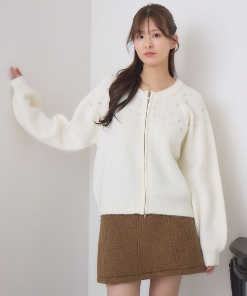 RETRO GIRL（レトロガール）の「ビジューZIPカーデ（カーディガン/ボレロ・レディース・ナチュラル/ライトグレー/ブラック・FREE）」の6枚目の写真