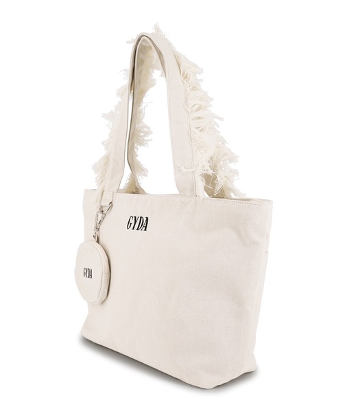 GYDA（ジェイダ）の「GYDA(ジェイダ) A4対応 ミニポーチ付きフリンジハンドルトートバッグ GY-B311（トートバッグ・レディース・アイボリー/ライトブルー/ブラック・FREE）」の6枚目の写真