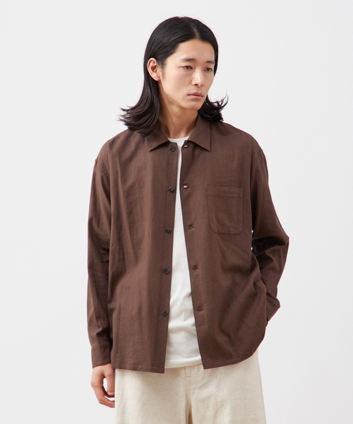 B.C STOCK（ベーセーストック）の「【European Flax / ヨーロピアンフラックス】リネンレーヨン フレンチフロントシャツ（シャツ/ブラウス・メンズ・ホワイト/ブラウン/ネイビー/ライトブルー・LARGE/MEDIUM）」の2枚目の写真