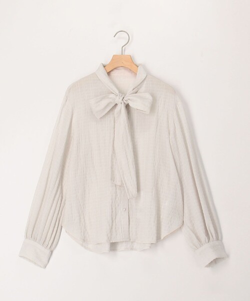 MICO COULIER(ミコクリエ)の「《オケージョン対応》ボーダージャガード楊柳リボンタイブラウス(シャツ/ブラウス・レディース・オフホワイト/グレイッシュベージュ・38)」の11枚目の写真