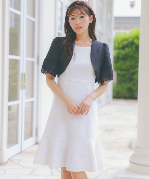 セール】半袖パフスリーブショート丈ボレロカーディガン（カーディガン