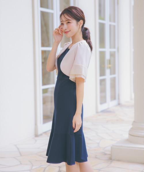 ベージュ パフスリーブ 半袖ボレロ レティカ Retica 半袖シフォンパフスリーブショート丈