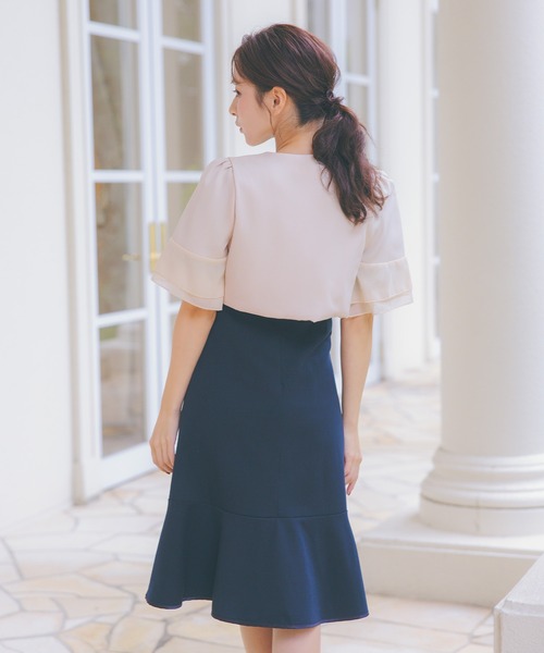 ベージュ パフスリーブ 半袖ボレロ レティカ Retica 半袖シフォンパフスリーブショート丈 フォーマル