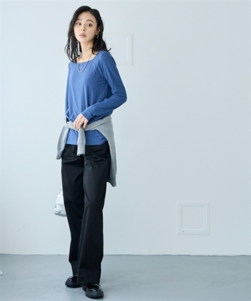 nissen（ニッセン）の「ランダムリブカットソースクエアネックトップス（薄手素材）（Tシャツ/カットソー・レディース・オレンジ/ベージュ/グレー/ブルー/ブラック・S/M/L/LL/3L）」の14枚目の写真