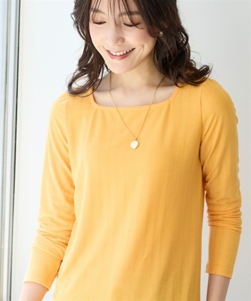 nissen（ニッセン）の「ランダムリブカットソースクエアネックトップス（薄手素材）（Tシャツ/カットソー・レディース・オレンジ/ベージュ/グレー/ブルー/ブラック・S/M/L/LL/3L）」の15枚目の写真